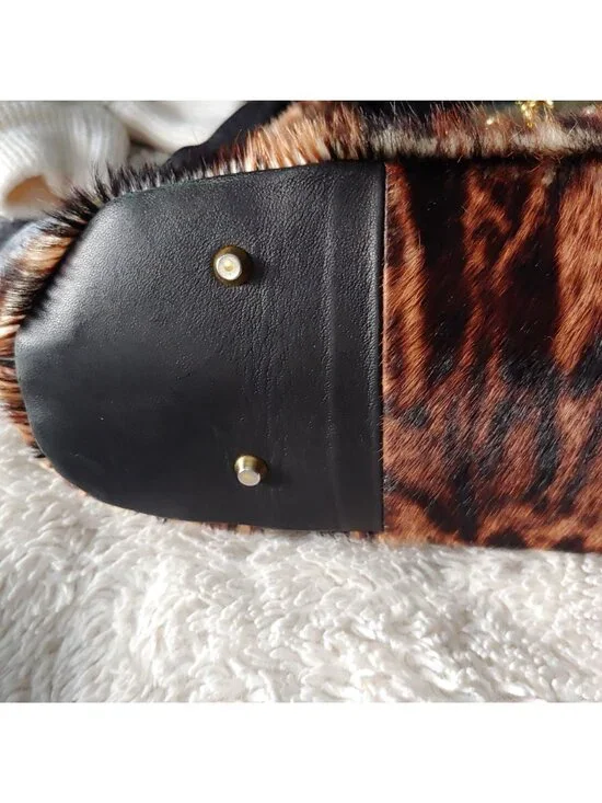 Paolo Masi Italian Leather Calf Hair Animal Print Handbag Mob Wife Loud Luxury - Picture 11 of 16